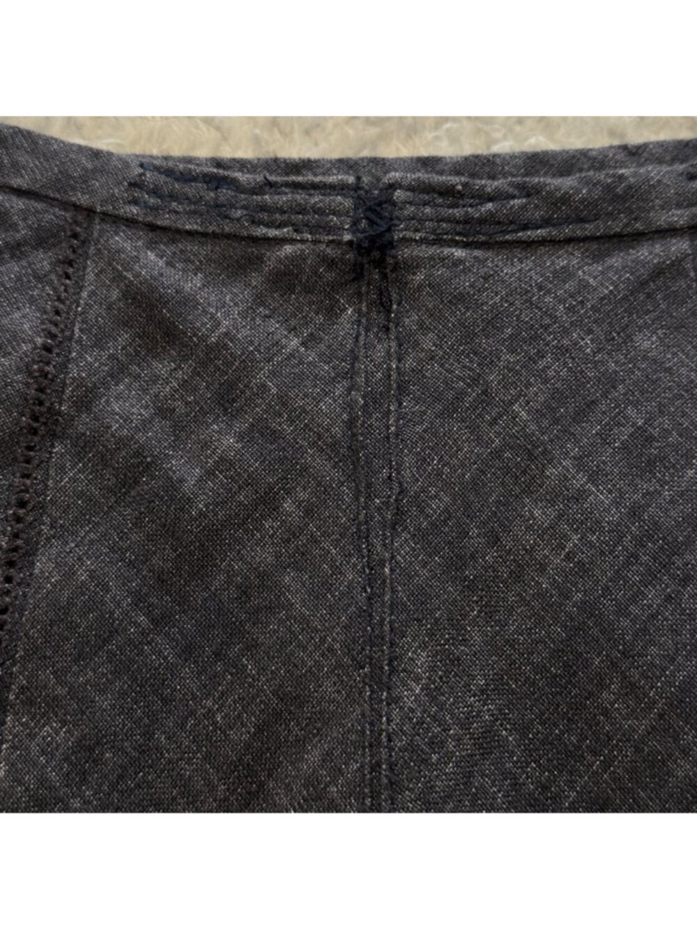 Charcoal Grey A-Line Linen Panel Flare Midi Skirt Size S Lined Side Zip Prairie - Picture 12 of 12